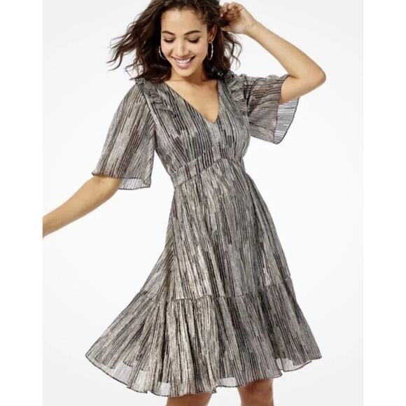 Lilly Pulitzer Racheli Dress 16 Midi Tiered Metallic Gold Berry Striped Ruffle - Picture 1 of 7